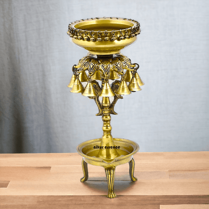 Buy Online Brass Bells Urli with Diya Stand – Elegant 50 cm Traditional Indian Decorative Piece for Home, Office, and Temple Altar Nikuressence