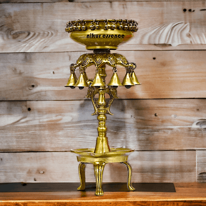 Buy Online Brass Bells Urli with Diya Stand – Elegant 50 cm Traditional Indian Decorative Piece for Home, Office, and Temple Altar Nikuressence