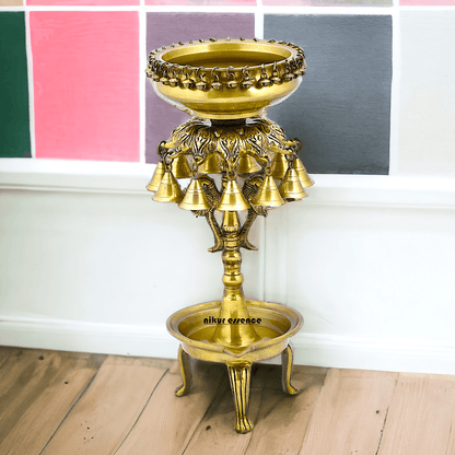 Buy Online Brass Bells Urli with Diya Stand – Elegant 50 cm Traditional Indian Decorative Piece for Home, Office, and Temple Altar Nikuressence