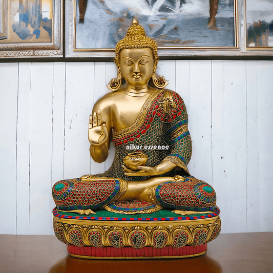 Online buy Brass Buddha Preaching His Dharma with Intricate Inlay Work - 56 cm Nikuressence