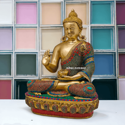 Online buy Brass Buddha Preaching His Dharma with Intricate Inlay Work - 56 cm Nikuressence