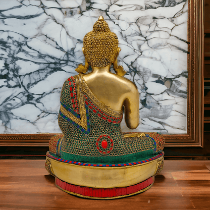 Online buy Brass Buddha Preaching His Dharma with Intricate Inlay Work - 56 cm Nikuressence