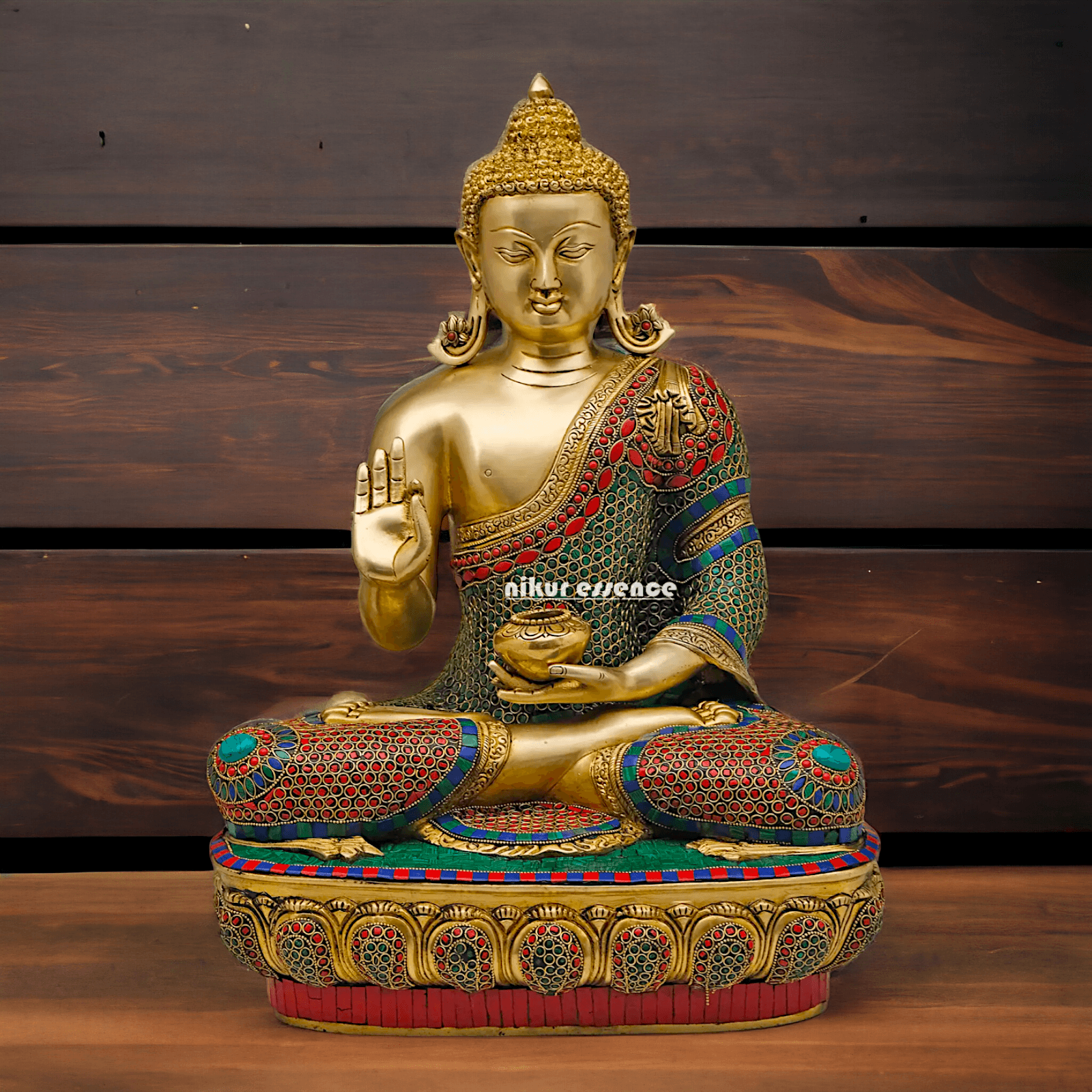 Online buy Brass Buddha Preaching His Dharma with Intricate Inlay Work - 56 cm Nikuressence