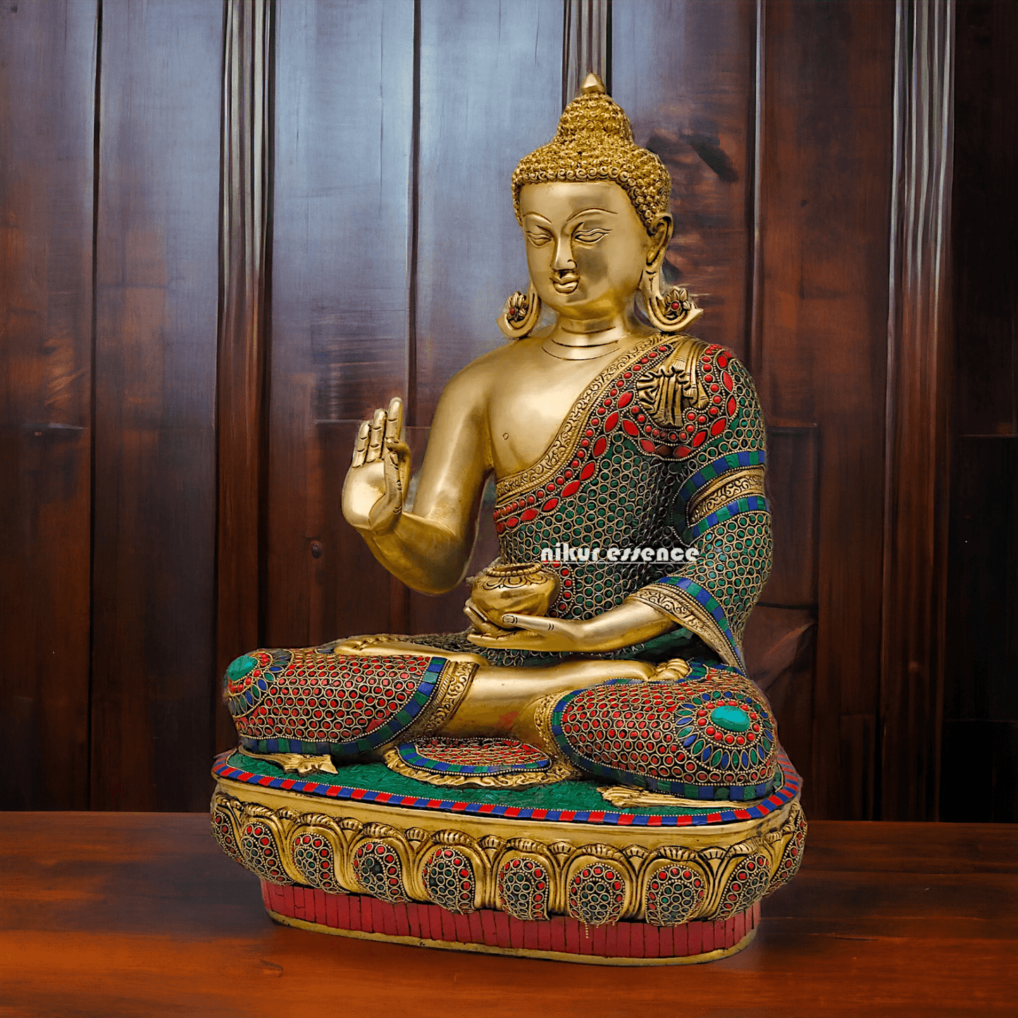 Online buy Brass Buddha Preaching His Dharma with Intricate Inlay Work - 56 cm Nikuressence