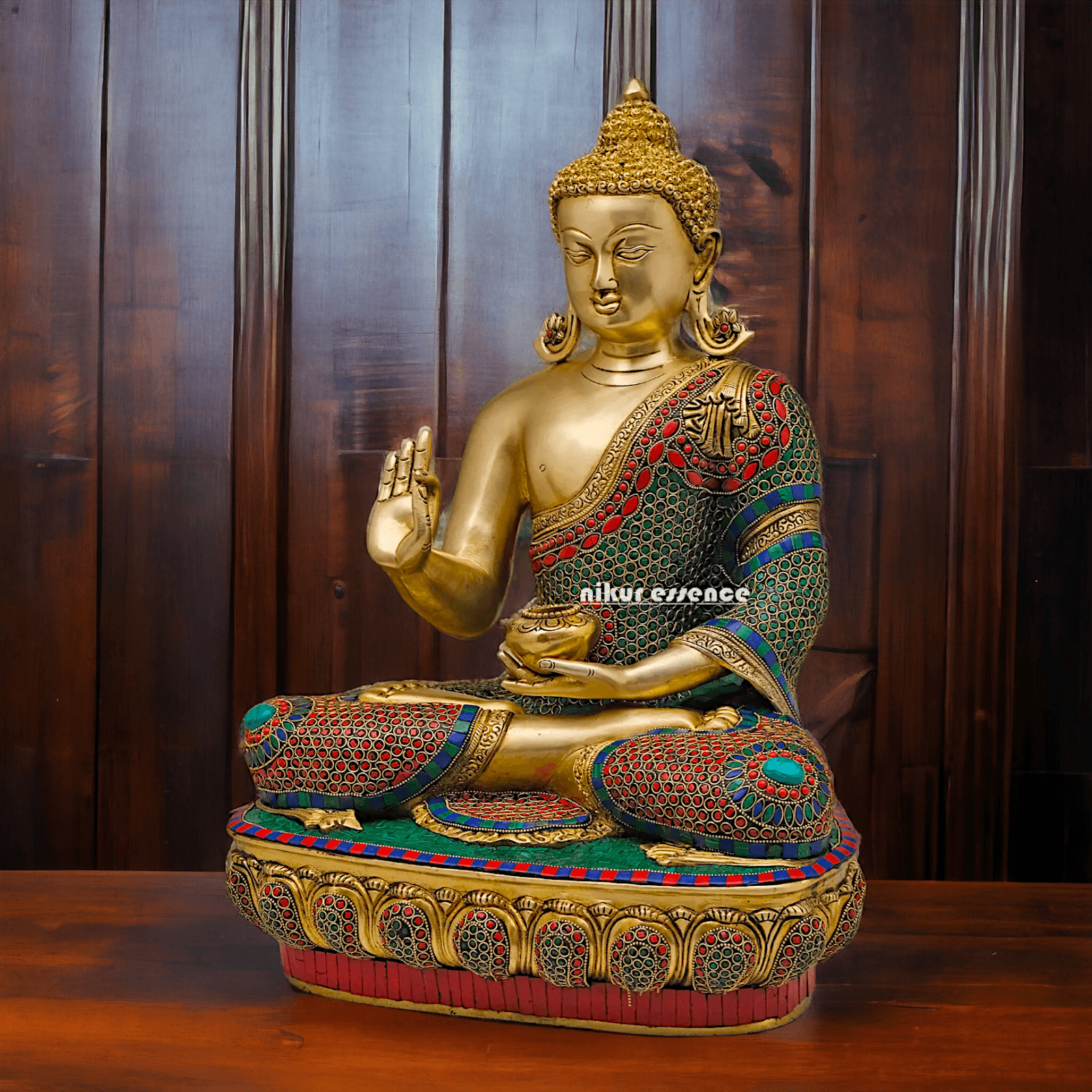 Online buy Brass Buddha Preaching His Dharma with Intricate Inlay Work - 56 cm Nikuressence