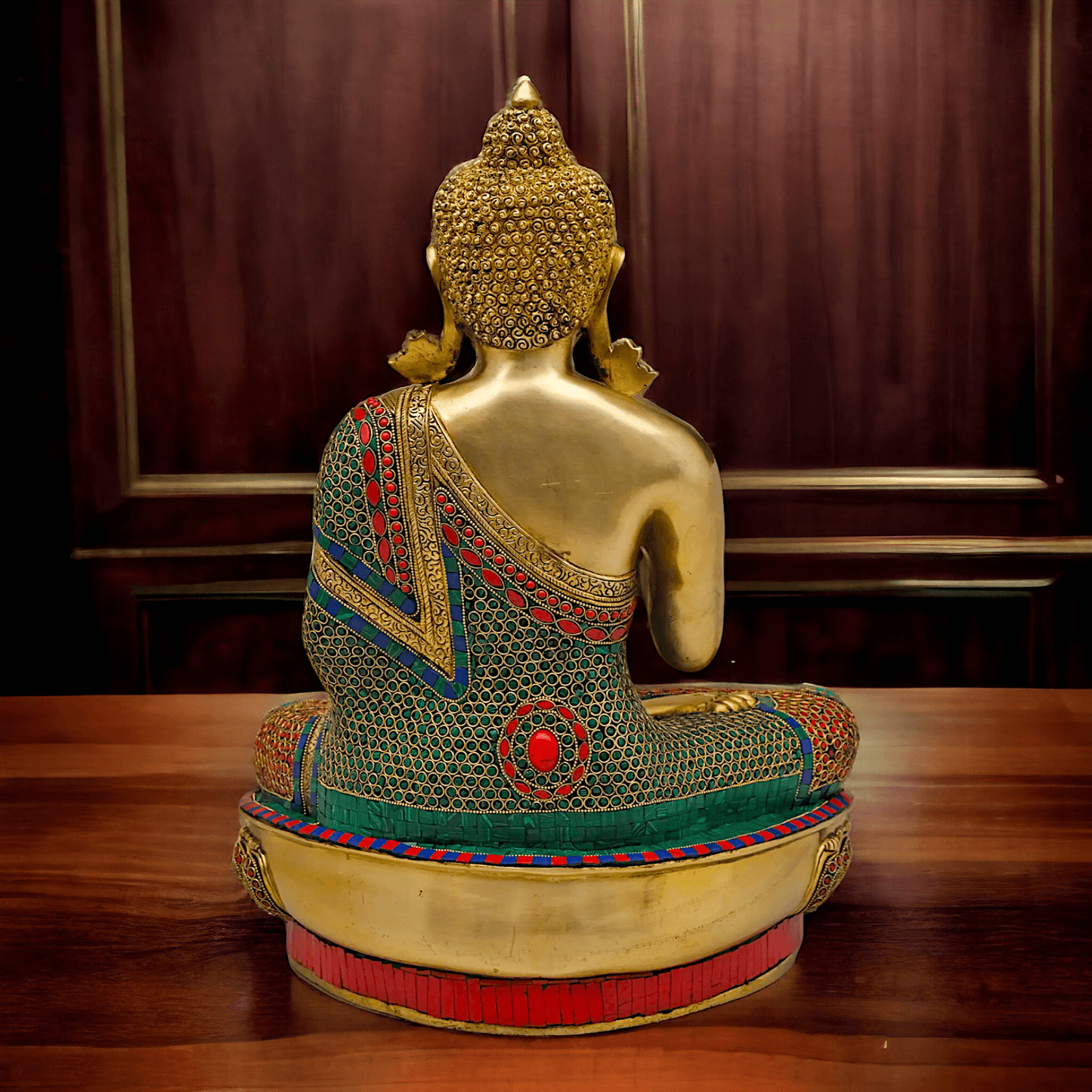 Online buy Brass Buddha Preaching His Dharma with Intricate Inlay Work - 56 cm Nikuressence