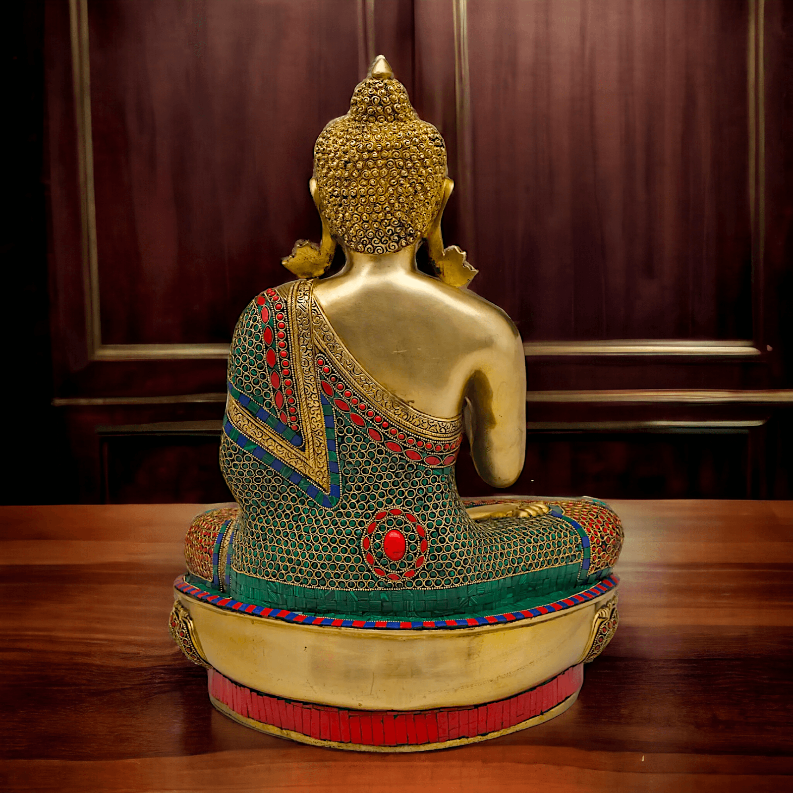 Online buy Brass Buddha Preaching His Dharma with Intricate Inlay Work - 56 cm Nikuressence