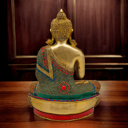 Online buy Brass Buddha Preaching His Dharma with Intricate Inlay Work - 56 cm Nikuressence