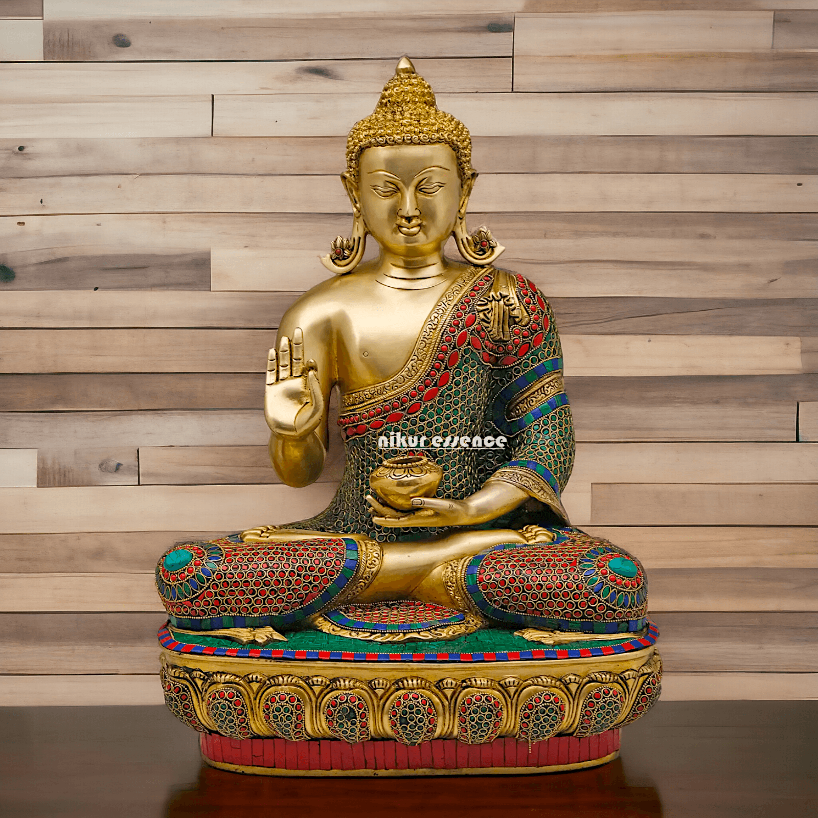 Online buy Brass Buddha Preaching His Dharma with Intricate Inlay Work - 56 cm Nikuressence