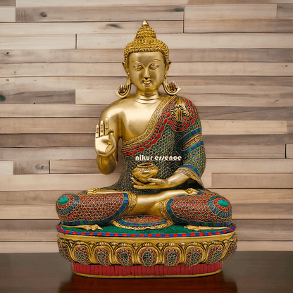 Online buy Brass Buddha Preaching His Dharma with Intricate Inlay Work - 56 cm Nikuressence