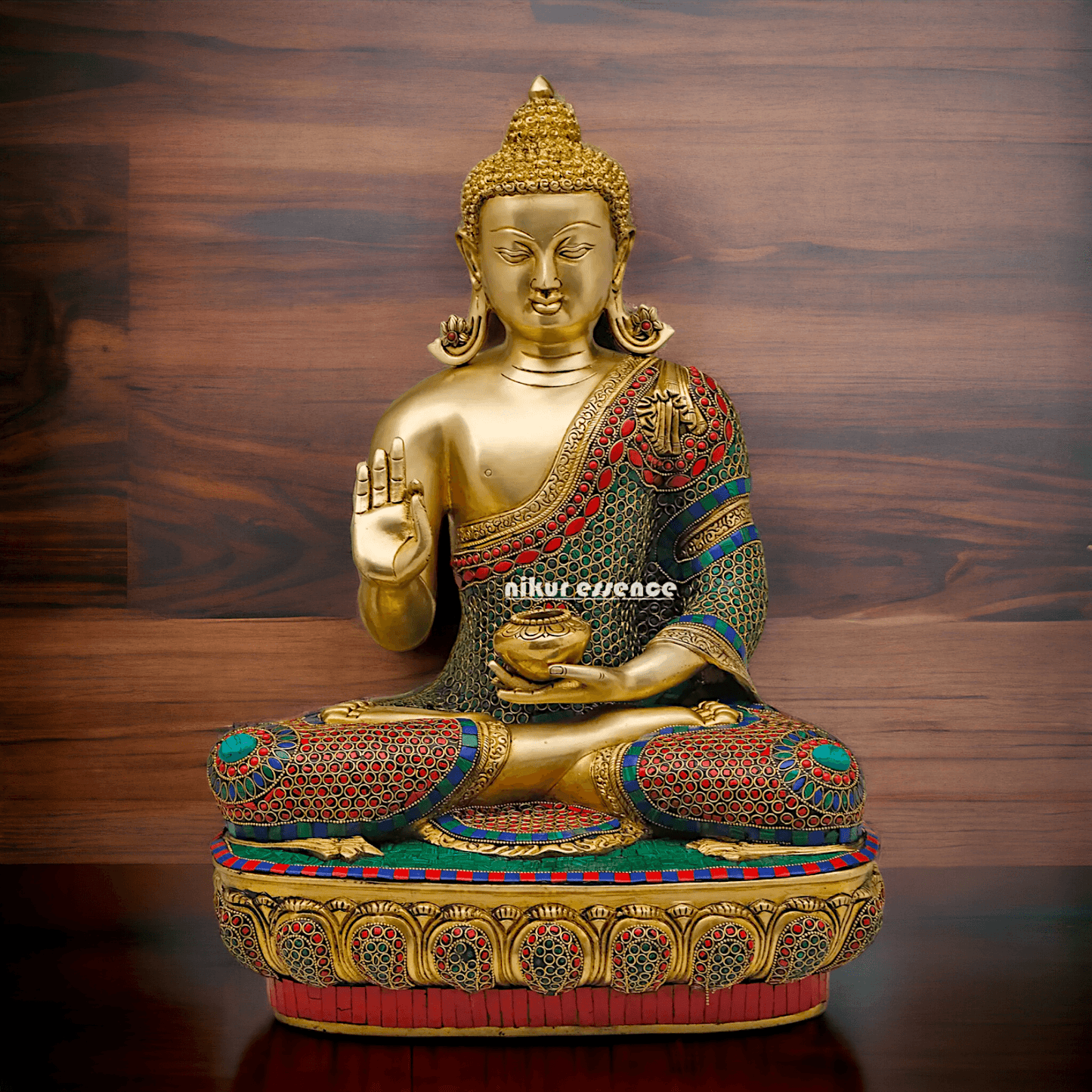 Online buy Brass Buddha Preaching His Dharma with Intricate Inlay Work - 56 cm Nikuressence