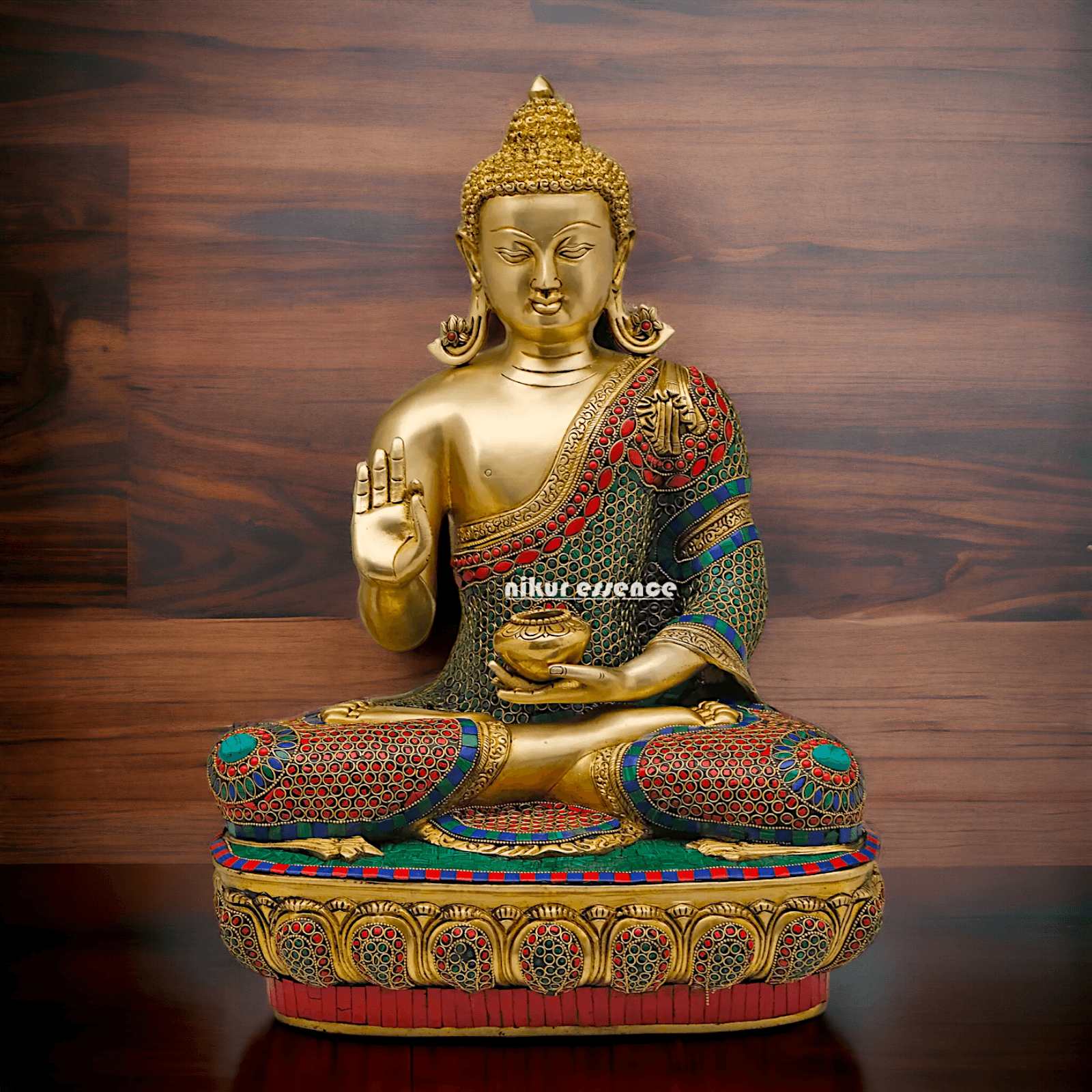 Online buy Brass Buddha Preaching His Dharma with Intricate Inlay Work - 56 cm Nikuressence
