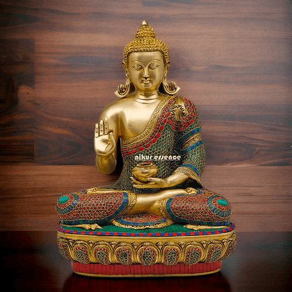Online buy Brass Buddha Preaching His Dharma with Intricate Inlay Work - 56 cm Nikuressence