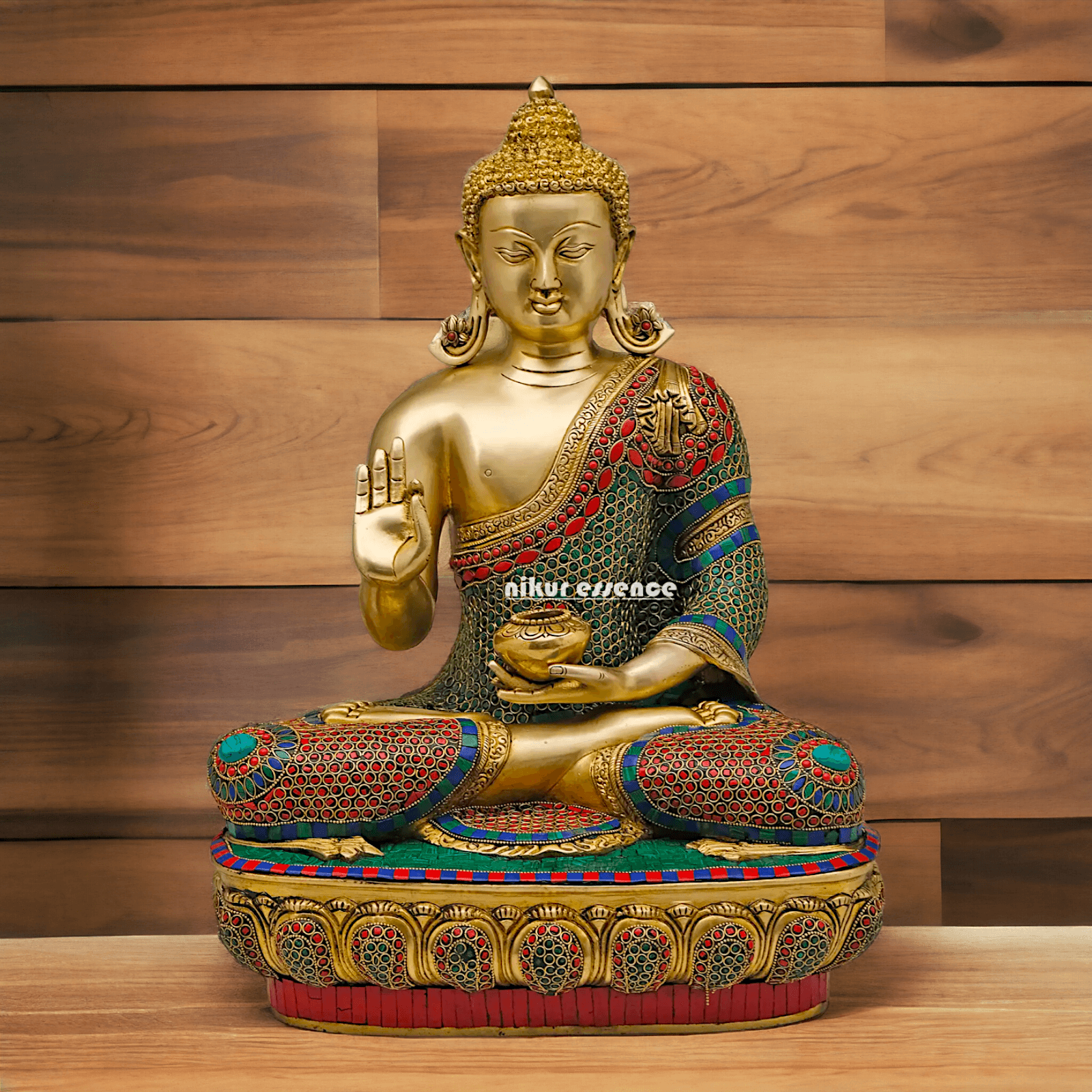 Online buy Brass Buddha Preaching His Dharma with Intricate Inlay Work - 56 cm Nikuressence