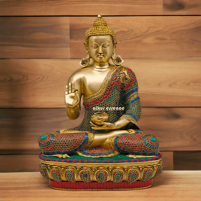 Online buy Brass Buddha Preaching His Dharma with Intricate Inlay Work - 56 cm Nikuressence