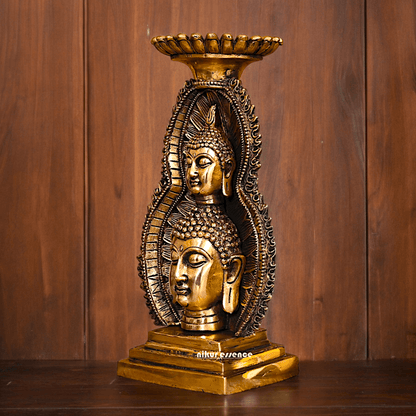 Solid brass 11.8 Inch Buddha Head Candle Holder - Elegant Handcrafted Decorative Piece for Spiritual and Home Decor - Nikur Essence Collection Nikuressence