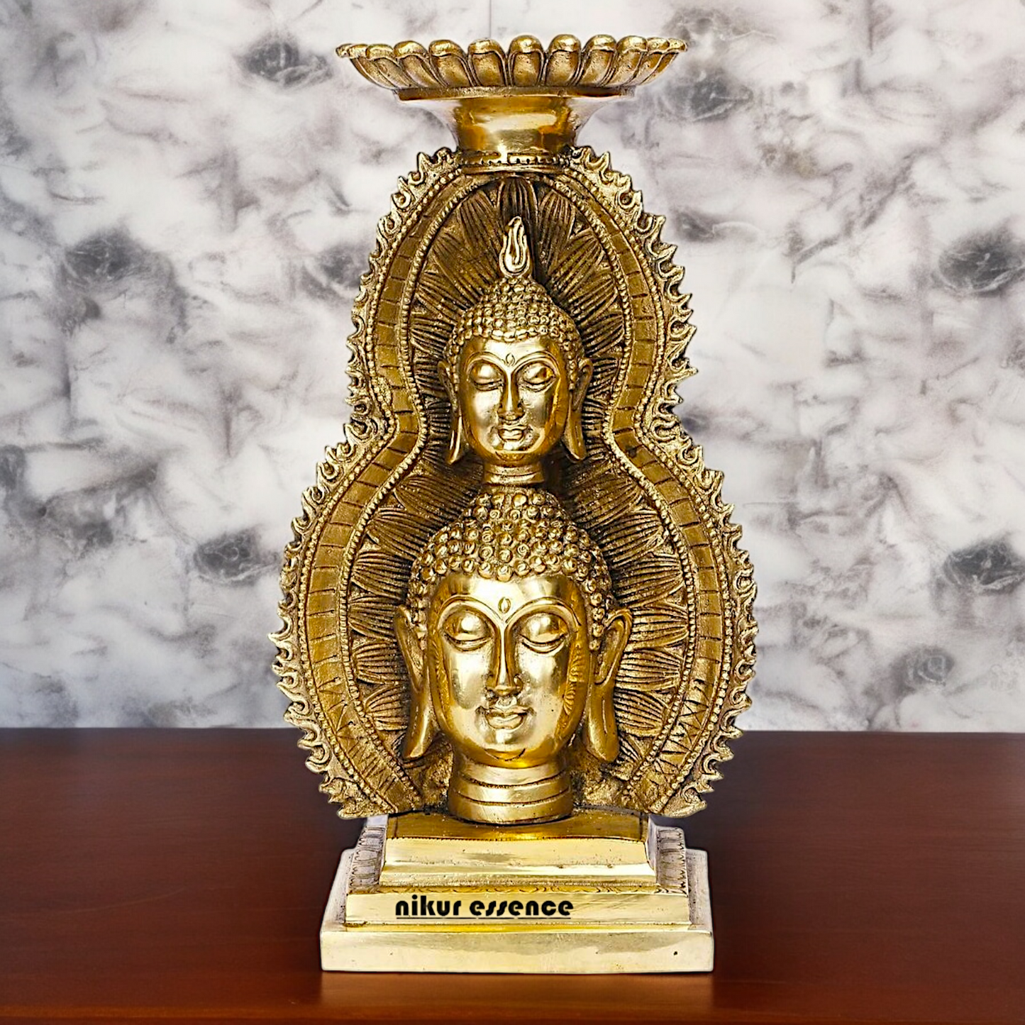 Buy online Brass Gautam Buddha Double Head Statue with Tealight Candle Holder – 12 Inch Ideal Nikuressence