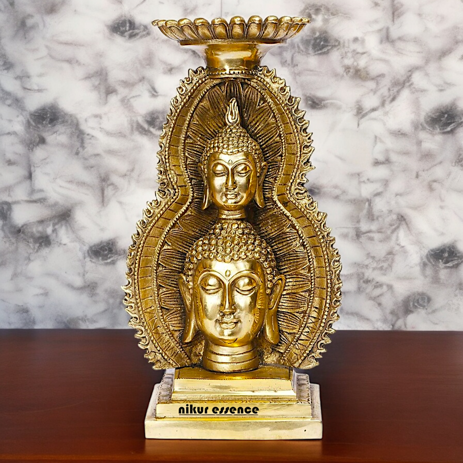 Buy online Brass Gautam Buddha Double Head Statue with Tealight Candle Holder – 12 Inch Ideal Nikuressence