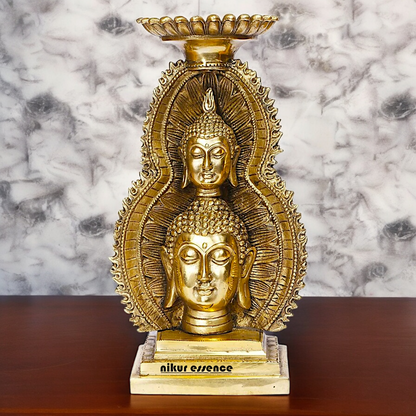 Buy online Brass Gautam Buddha Double Head Statue with Tealight Candle Holder – 12 Inch Ideal Nikuressence