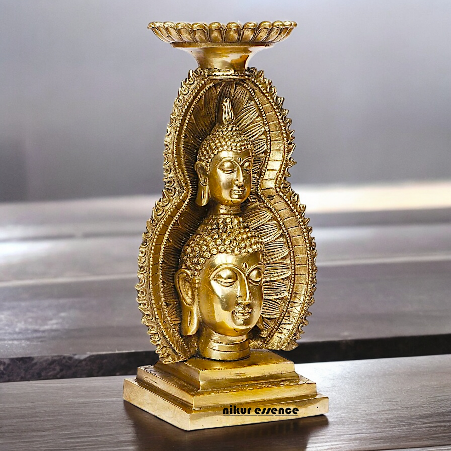 Buy online Brass Gautam Buddha Double Head Statue with Tealight Candle Holder – 12 Inch Ideal Nikuressence