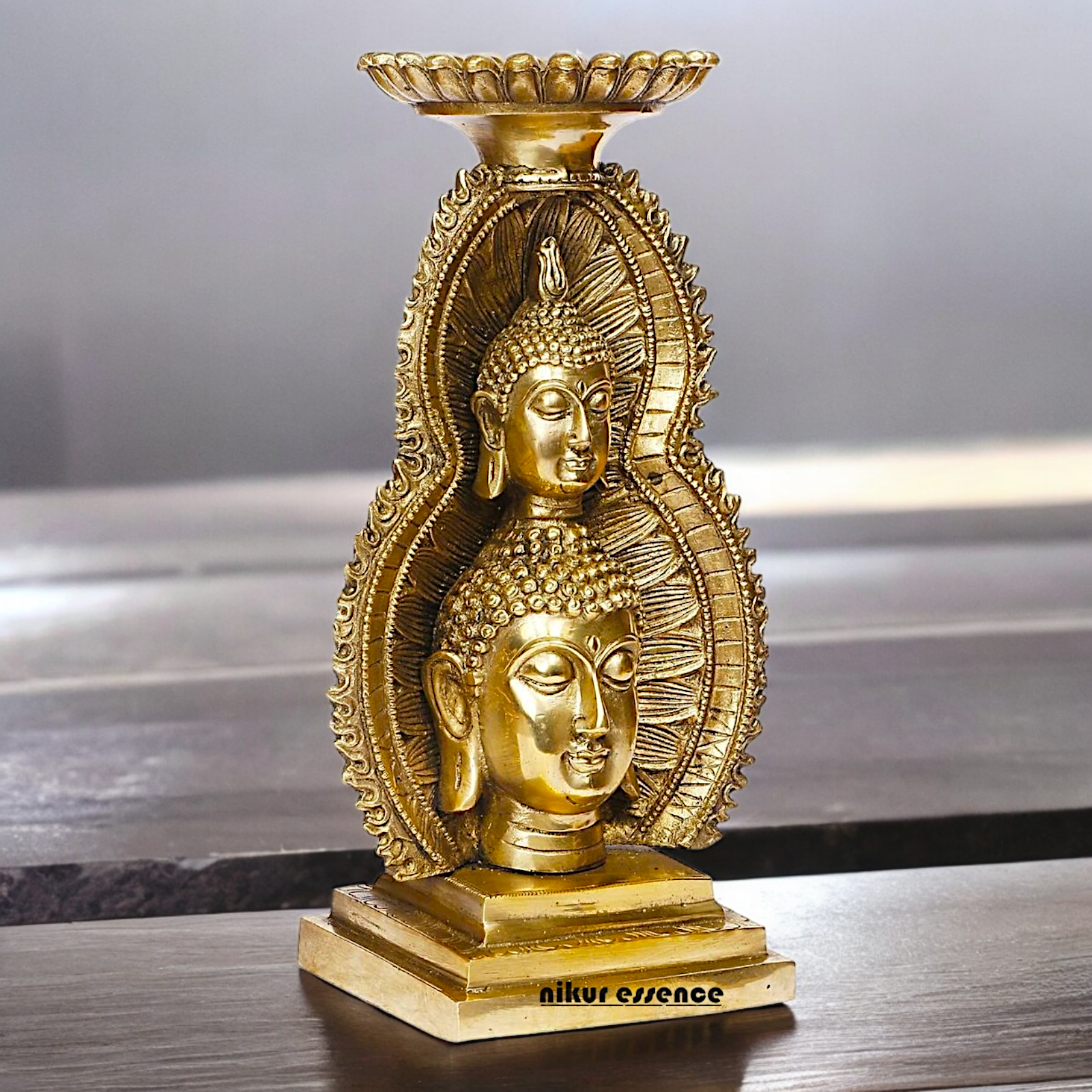 Buy online Brass Gautam Buddha Double Head Statue with Tealight Candle Holder – 12 Inch Ideal Nikuressence