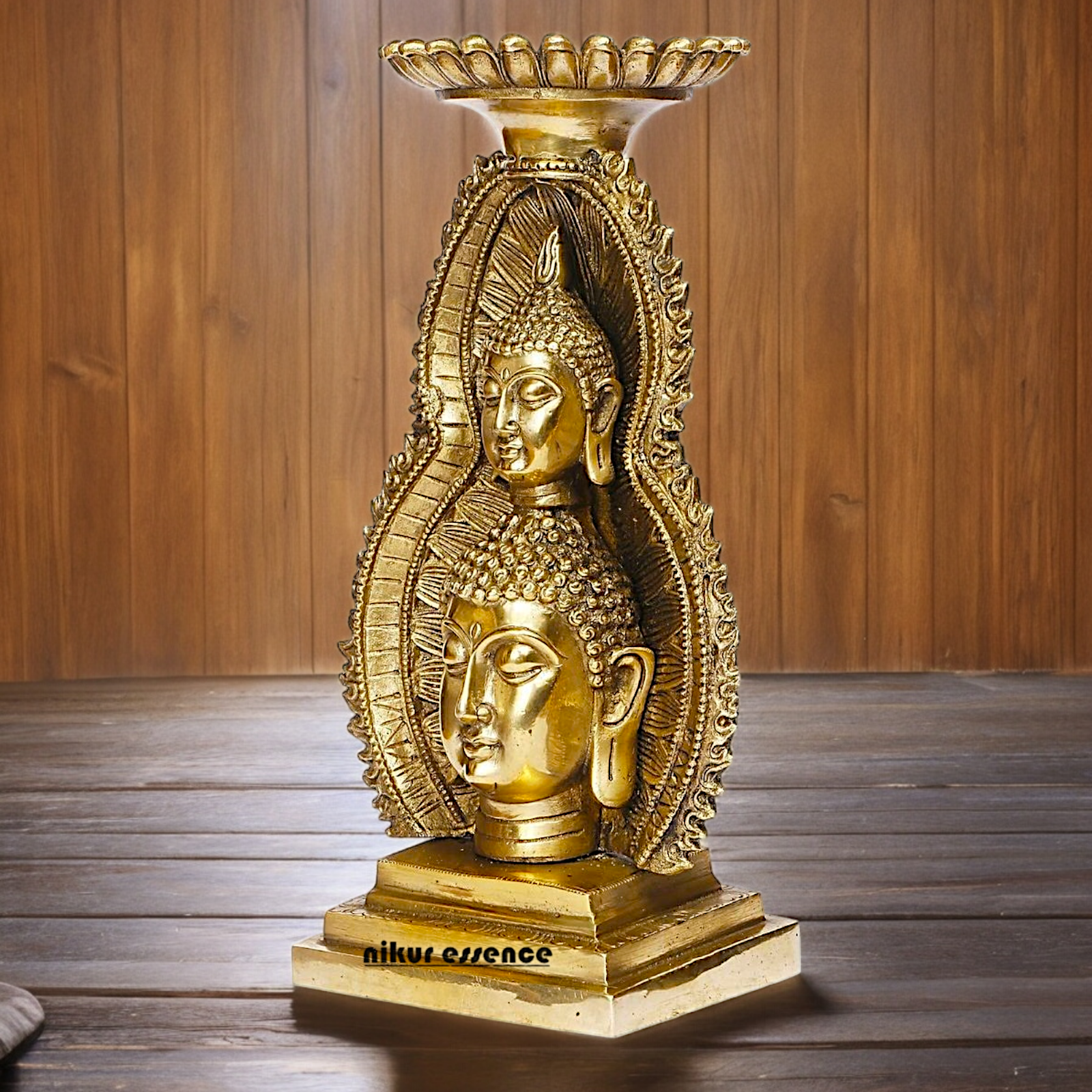 Buy online Brass Gautam Buddha Double Head Statue with Tealight Candle Holder – 12 Inch Ideal Nikuressence