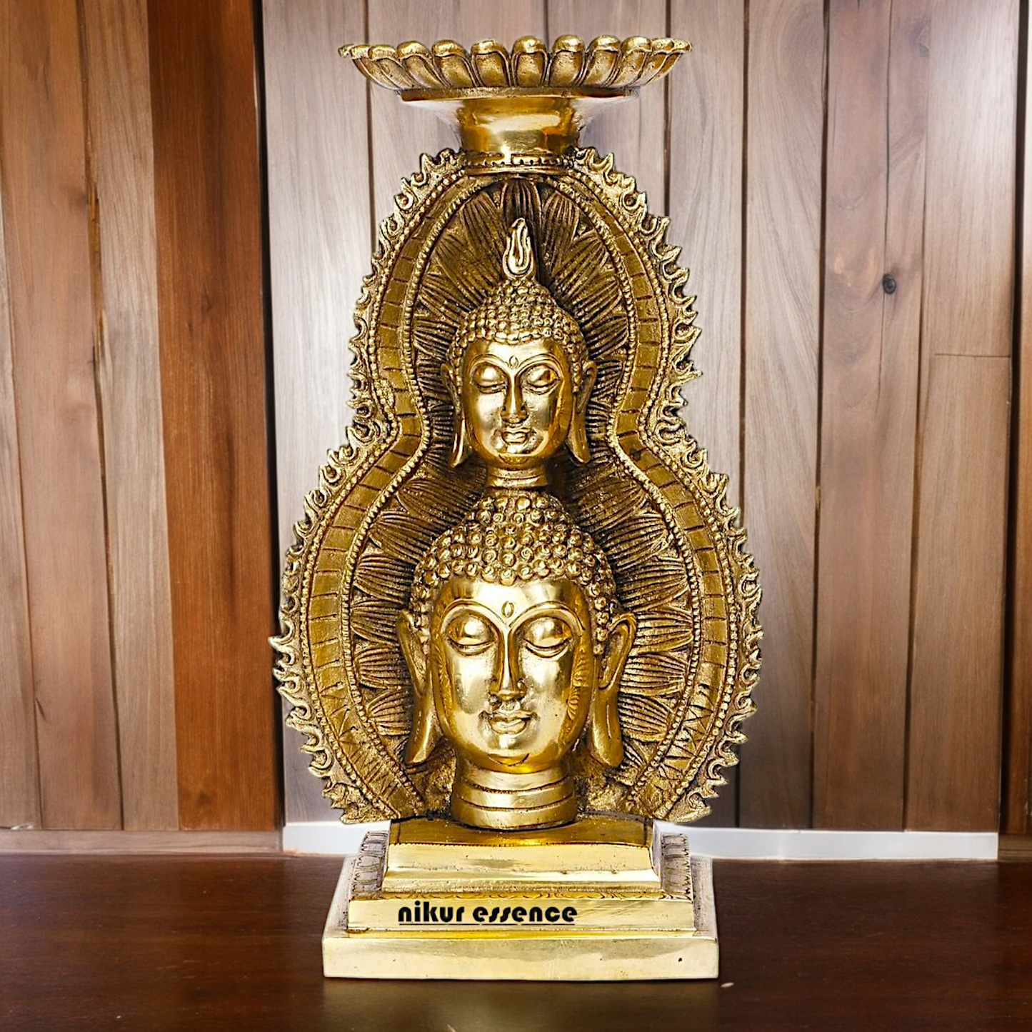 Buy online Brass Gautam Buddha Double Head Statue with Tealight Candle Holder – 12 Inch Ideal Nikuressence
