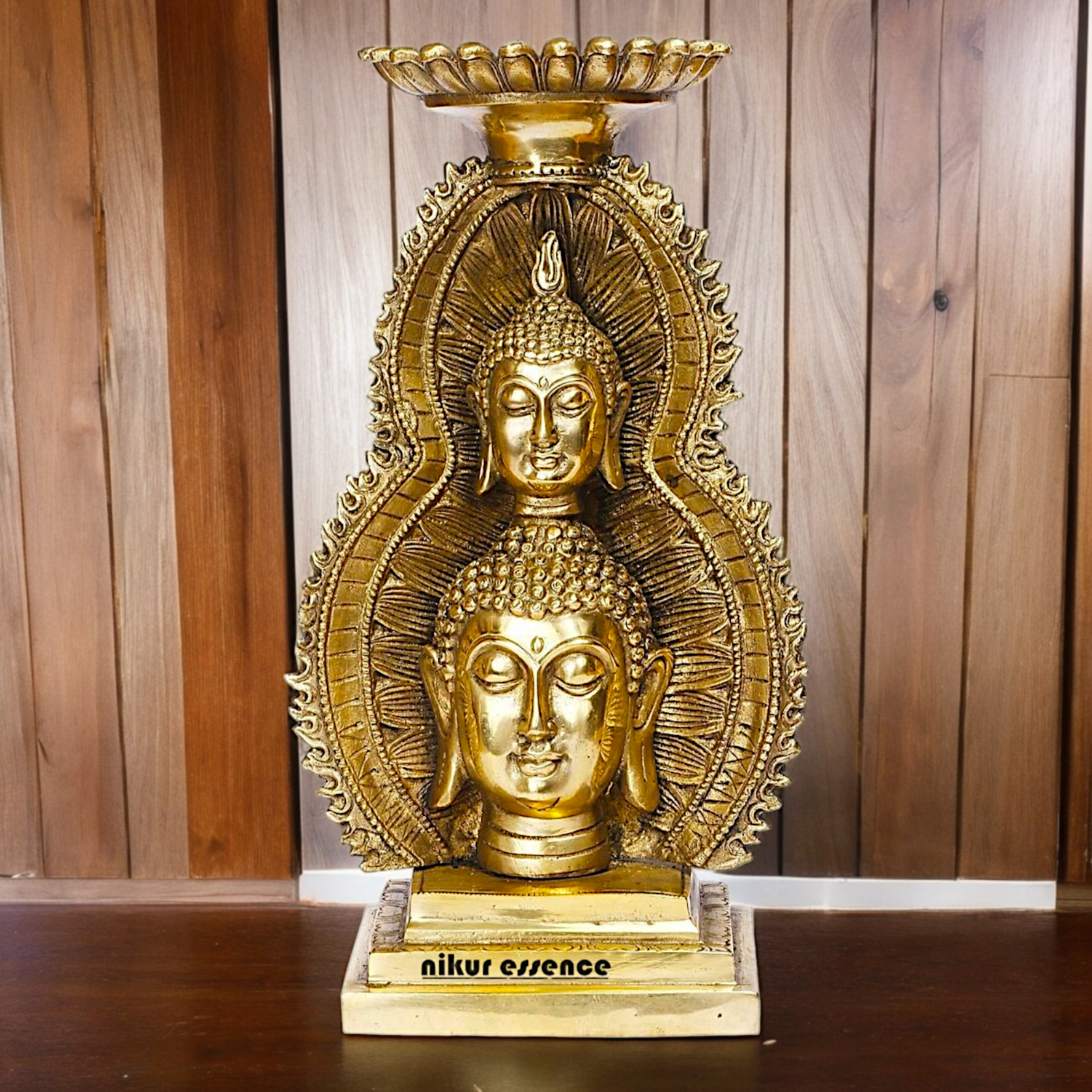 Buy online Brass Gautam Buddha Double Head Statue with Tealight Candle Holder – 12 Inch Ideal Nikuressence