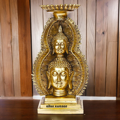 Buy online Brass Gautam Buddha Double Head Statue with Tealight Candle Holder – 12 Inch Ideal Nikuressence