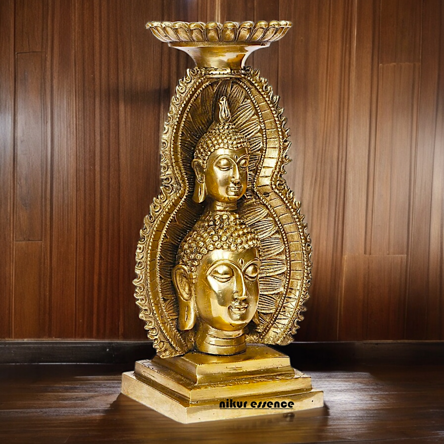 Buy online Brass Gautam Buddha Double Head Statue with Tealight Candle Holder – 12 Inch Ideal Nikuressence
