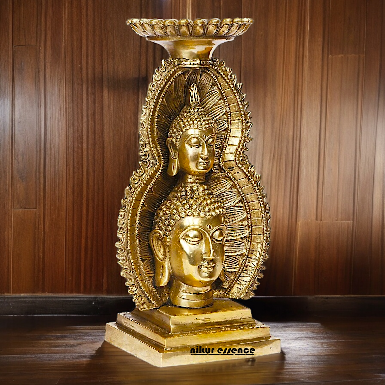 Buy online Brass Gautam Buddha Double Head Statue with Tealight Candle Holder – 12 Inch Ideal Nikuressence