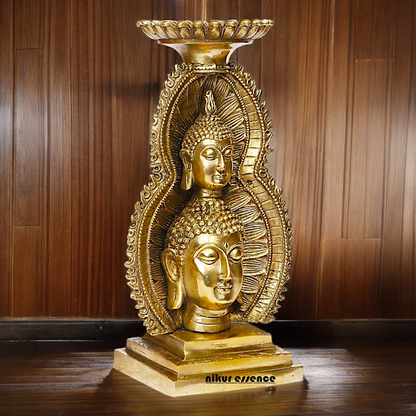 Buy online Brass Gautam Buddha Double Head Statue with Tealight Candle Holder – 12 Inch Ideal Nikuressence