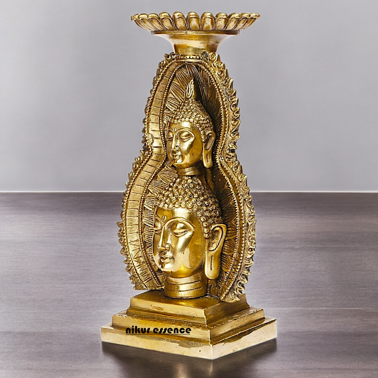 Buy online Brass Gautam Buddha Double Head Statue with Tealight Candle Holder – 12 Inch Ideal Nikuressence