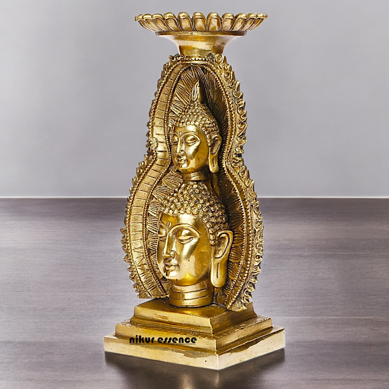 Buy online Brass Gautam Buddha Double Head Statue with Tealight Candle Holder – 12 Inch Ideal Nikuressence