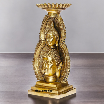 Buy online Brass Gautam Buddha Double Head Statue with Tealight Candle Holder – 12 Inch Ideal Nikuressence