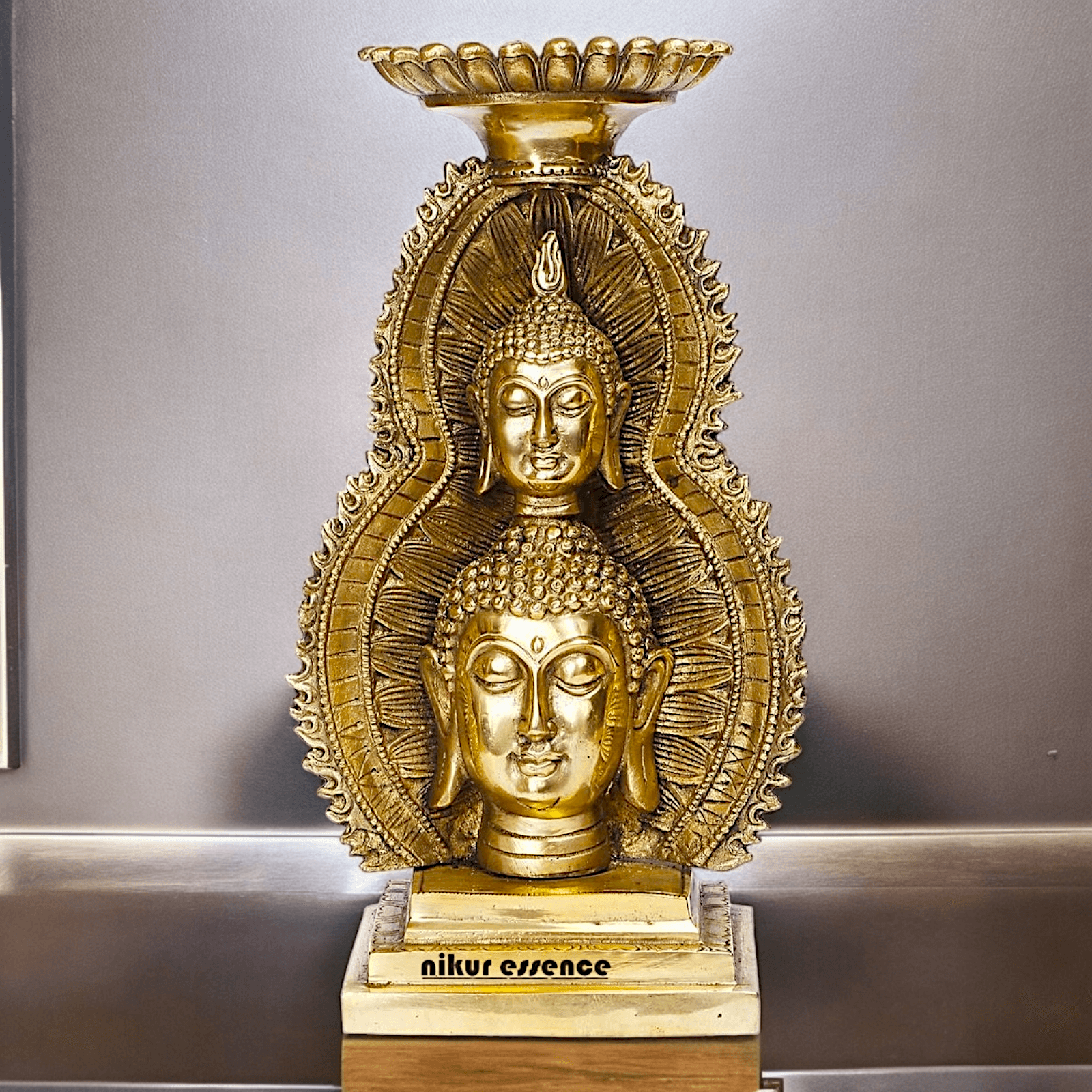 Buy online Brass Gautam Buddha Double Head Statue with Tealight Candle Holder – 12 Inch Ideal Nikuressence