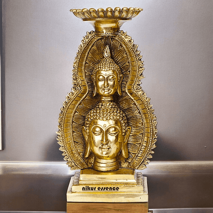 Buy online Brass Gautam Buddha Double Head Statue with Tealight Candle Holder – 12 Inch Ideal Nikuressence