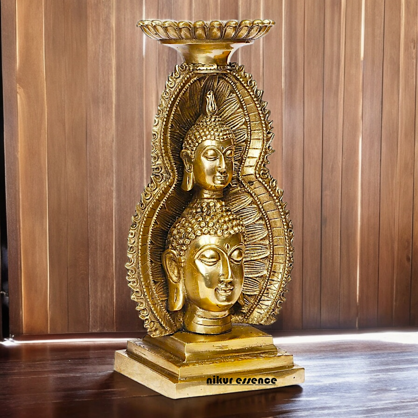 Buy online Brass Gautam Buddha Double Head Statue with Tealight Candle Holder – 12 Inch Ideal Nikuressence