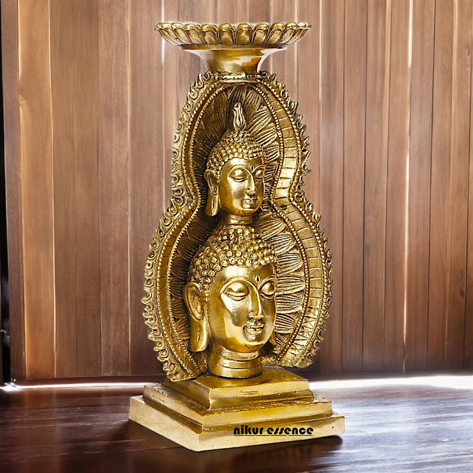 Buy online Brass Gautam Buddha Double Head Statue with Tealight Candle Holder – 12 Inch Ideal Nikuressence