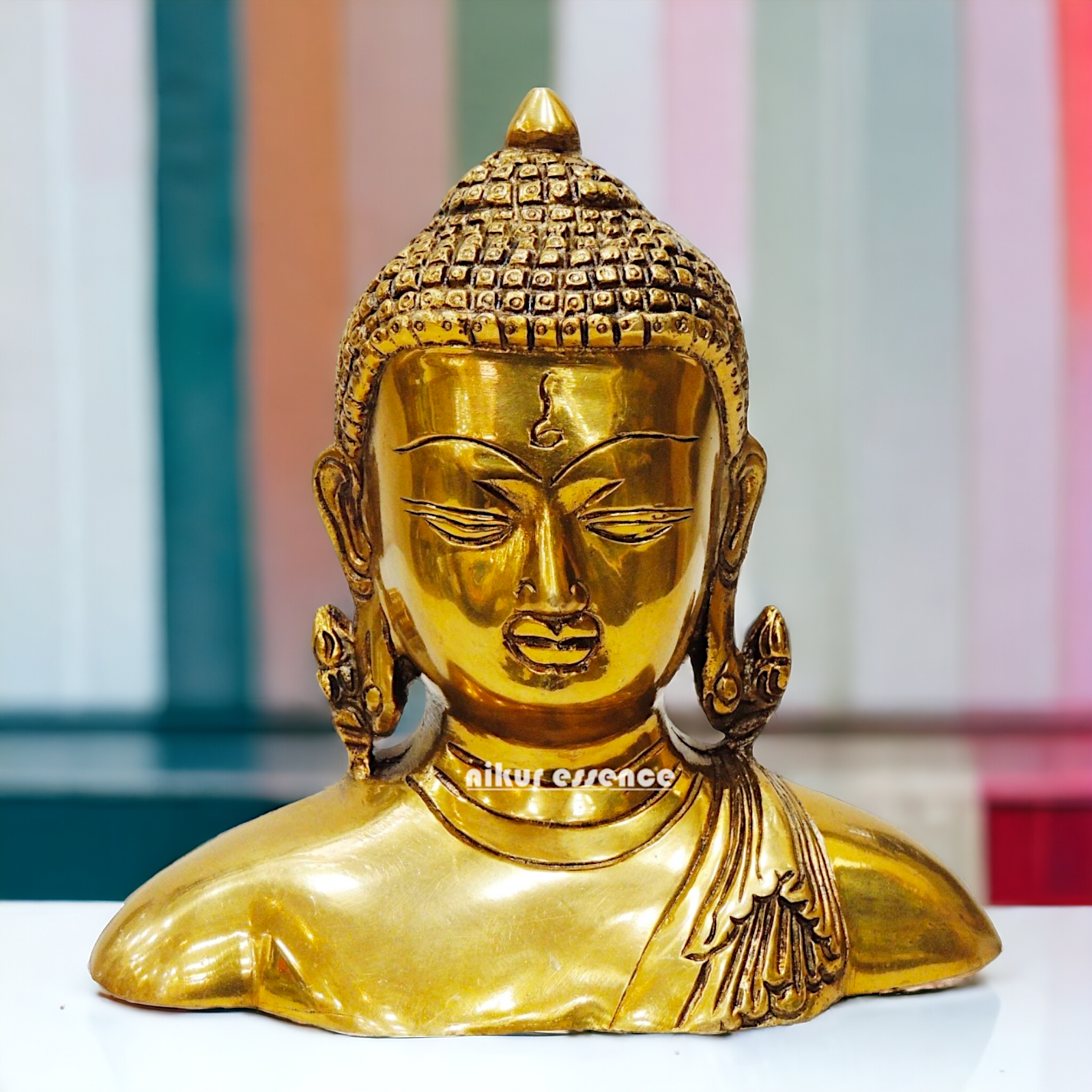 Solid Brass Buddha Head Statue – Exquisite Handcrafted Religious Figurine for Home Decor, Meditation, and Spiritual Inspiration Nikuressence