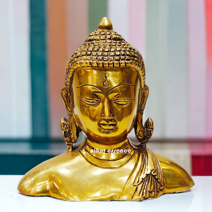 Solid Brass Buddha Head Statue – Exquisite Handcrafted Religious Figurine for Home Decor, Meditation, and Spiritual Inspiration Nikuressence