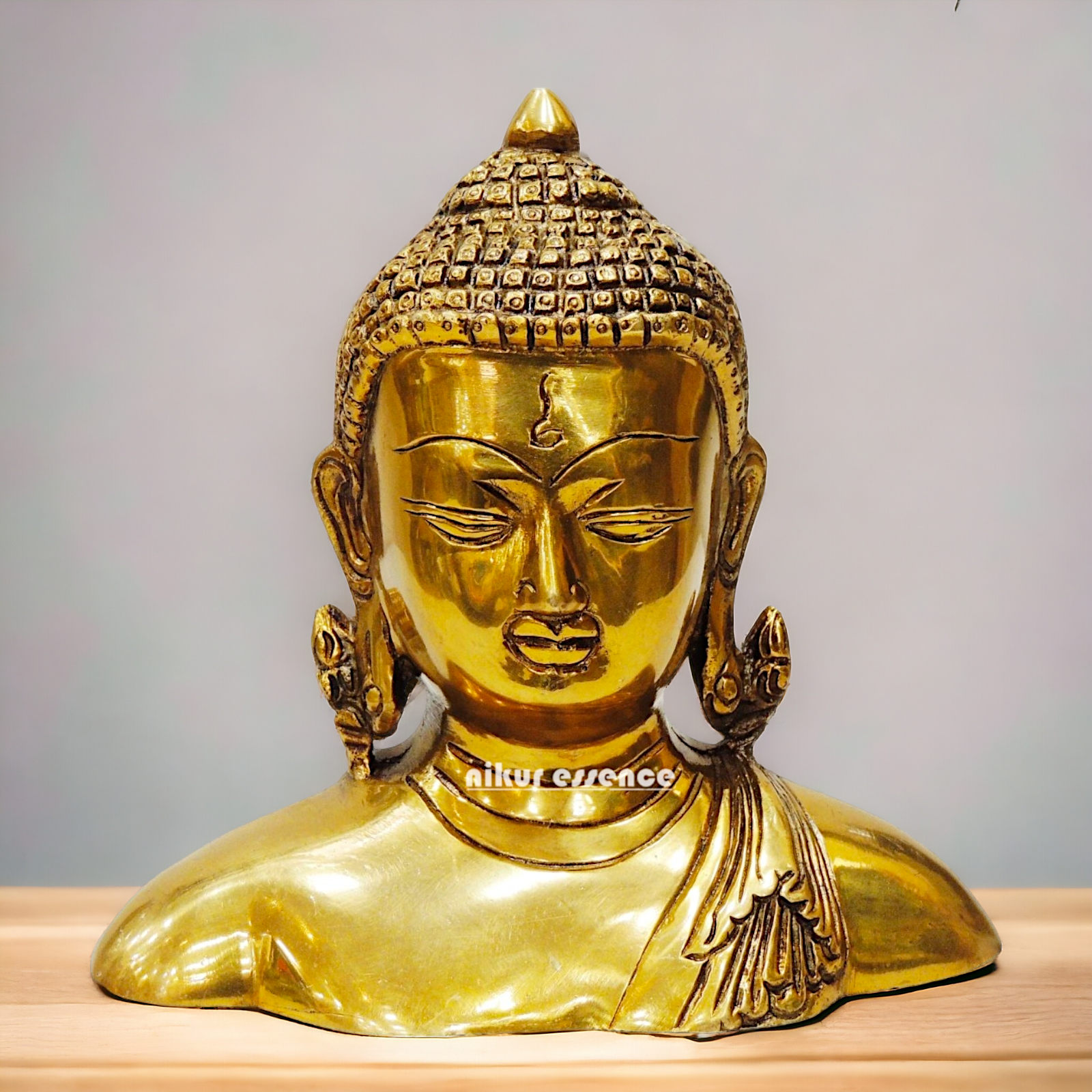 Solid Brass Buddha Head Statue – Exquisite Handcrafted Religious Figurine for Home Decor, Meditation, and Spiritual Inspiration Nikuressence