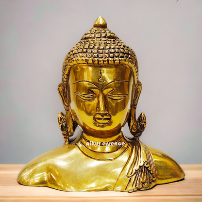 Solid Brass Buddha Head Statue – Exquisite Handcrafted Religious Figurine for Home Decor, Meditation, and Spiritual Inspiration Nikuressence