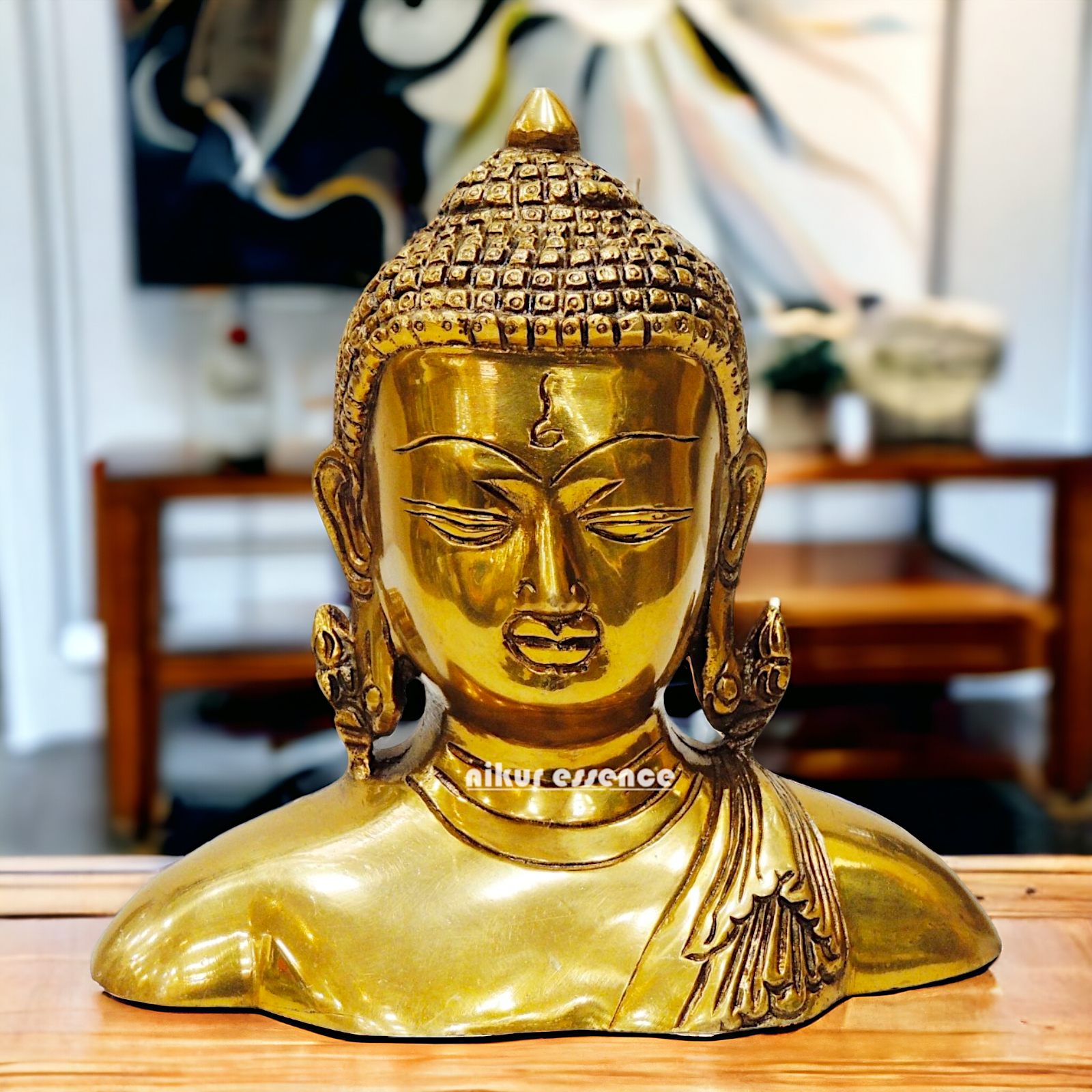Solid Brass Buddha Head Statue – Exquisite Handcrafted Religious Figurine for Home Decor, Meditation, and Spiritual Inspiration Nikuressence