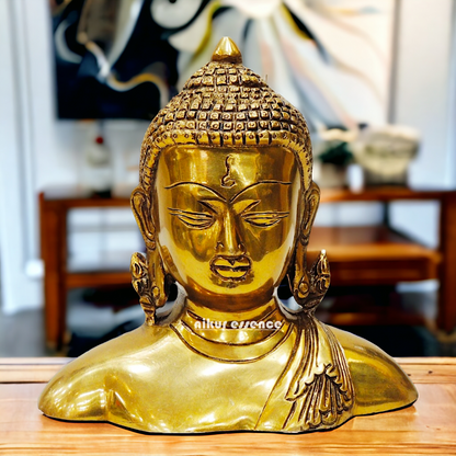 Solid Brass Buddha Head Statue – Exquisite Handcrafted Religious Figurine for Home Decor, Meditation, and Spiritual Inspiration Nikuressence