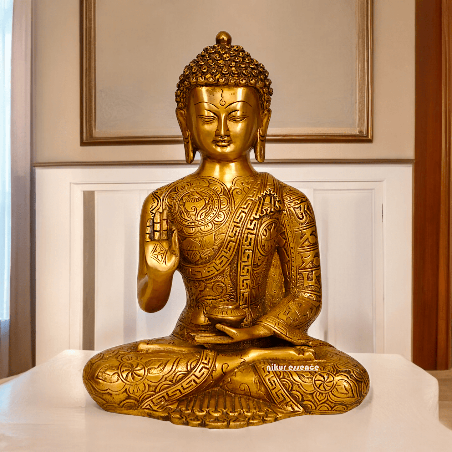 Buy brass 30.5 cm Blessing Buddha Statue - Exquisite Handcrafted Sculpture for Spiritual and Home Decor Nikuressence