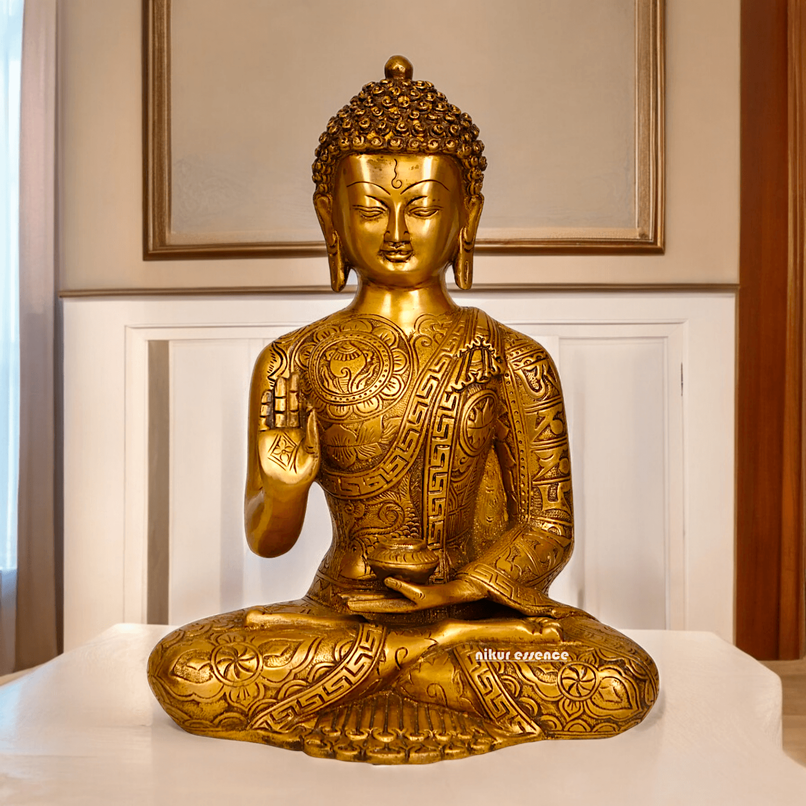 Buy brass 30.5 cm Blessing Buddha Statue - Exquisite Handcrafted Sculpture for Spiritual and Home Decor Nikuressence