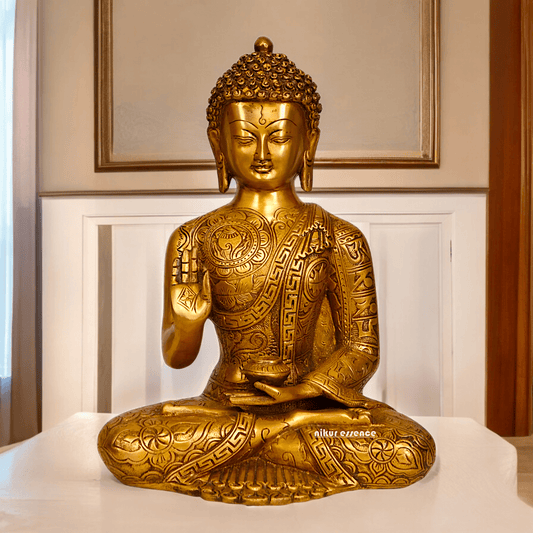 Buy brass 30.5 cm Blessing Buddha Statue - Exquisite Handcrafted Sculpture for Spiritual and Home Decor Nikuressence