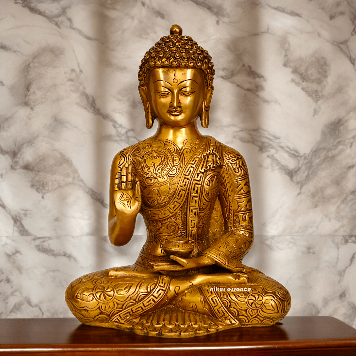 Buy brass 30.5 cm Blessing Buddha Statue - Exquisite Handcrafted Sculpture for Spiritual and Home Decor Nikuressence