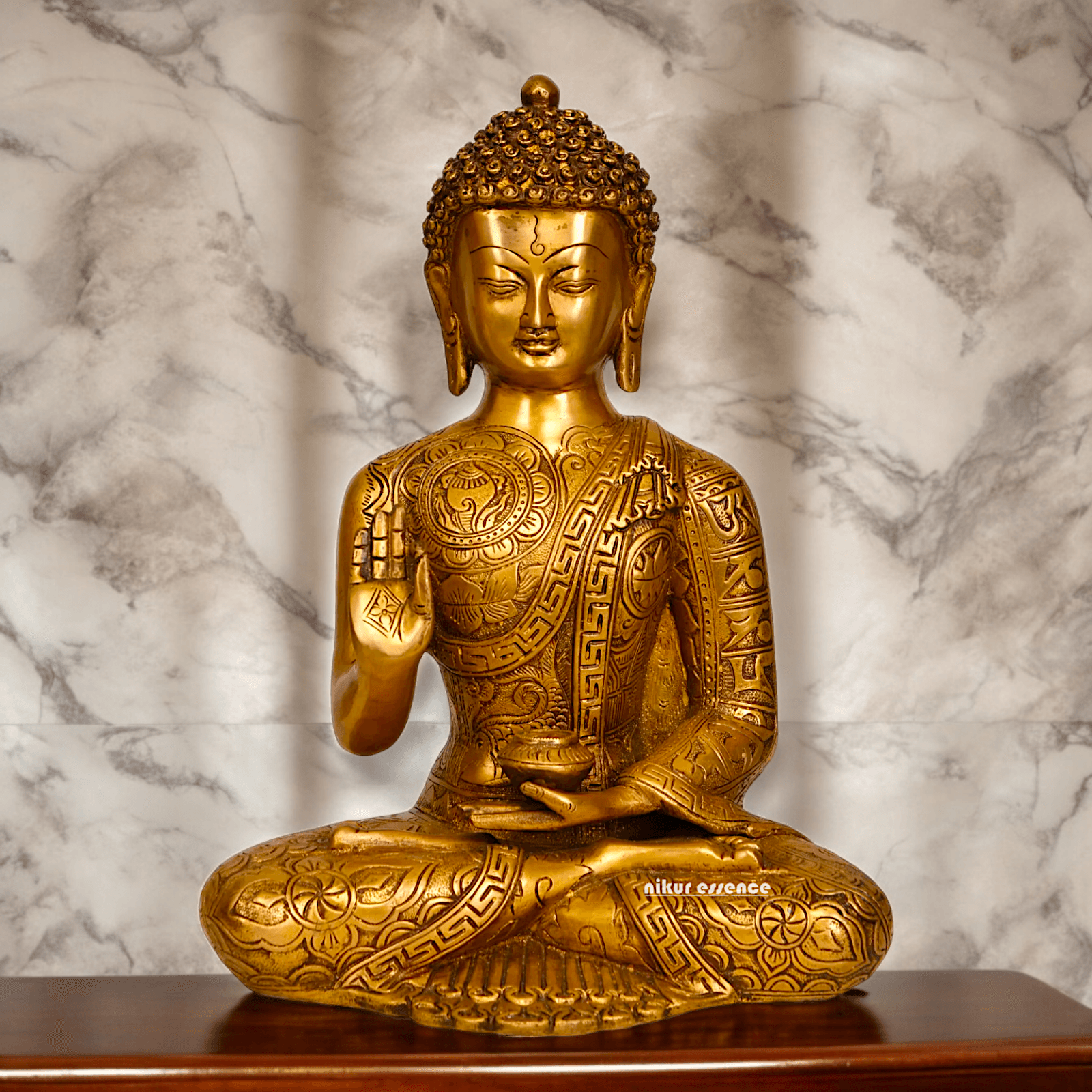 Buy brass 30.5 cm Blessing Buddha Statue - Exquisite Handcrafted Sculpture for Spiritual and Home Decor Nikuressence